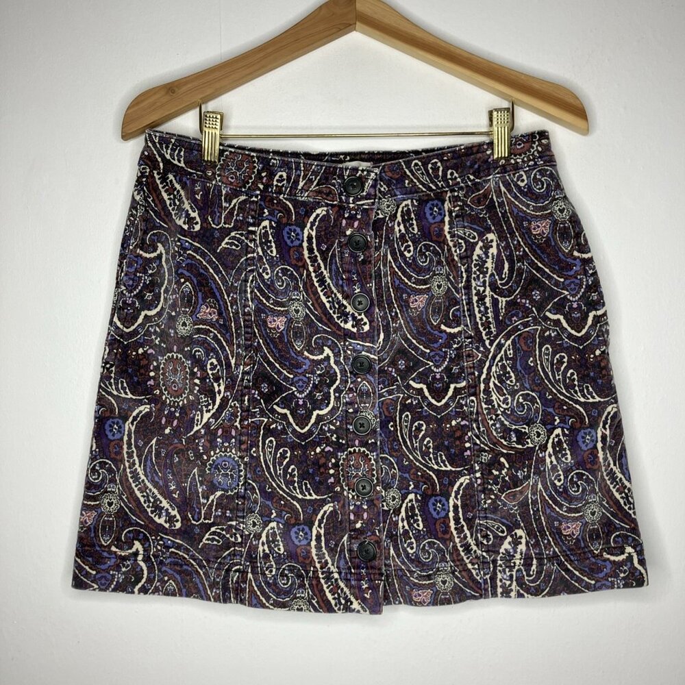 Knox Rose Skirt Purple Paisley Soft Corduroy Button Front Women's Size 10